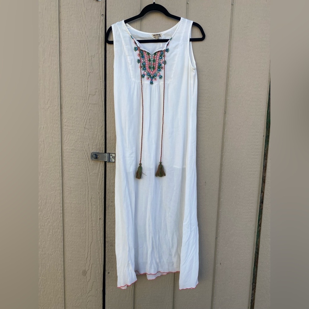 WAYAN Natural Wear Viscose Dress Embroidered Bohemian SIZE L - Picture 2 of 7